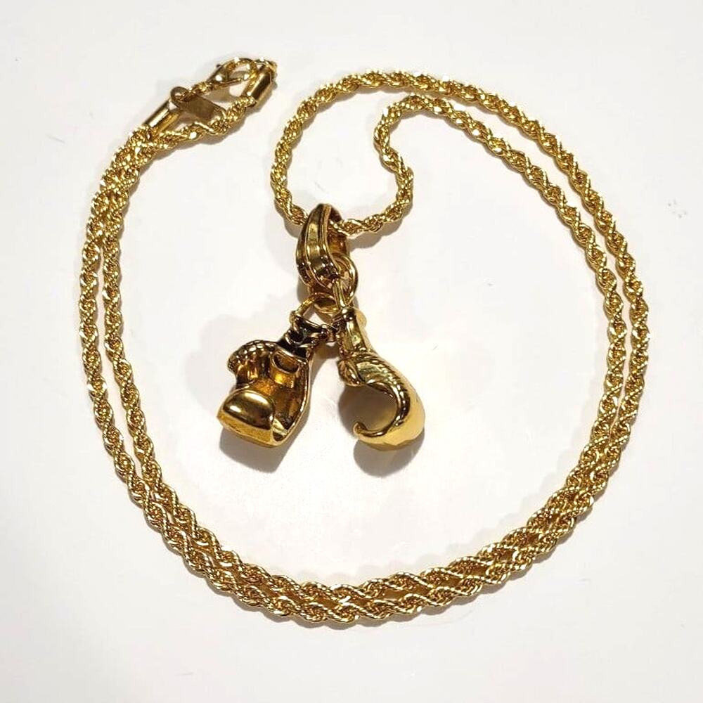 18k Plated Necklace Boxing Gloves Diamond Cut UFC Chain Valentines Birthday NEW!